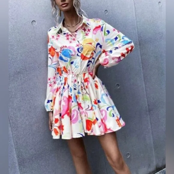 COPY - TAHIRA Floral Belted Shirt Dress NWT - Picture 3 of 8
